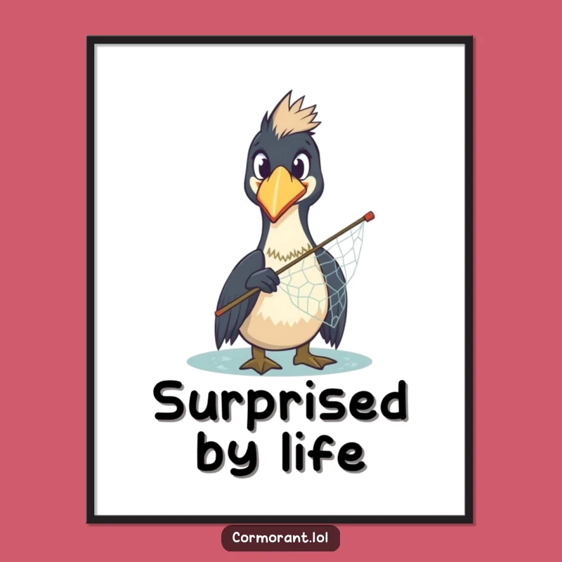 Funny Cormorant Surprise Poster: Comedic Bird Art Print for Wall Decor