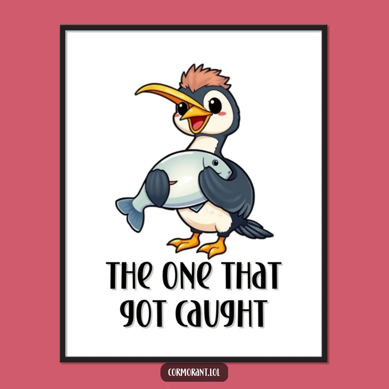 Funny Kawaii Cormorant Fishing Poster: Adorable Wall Art Funny Gift!