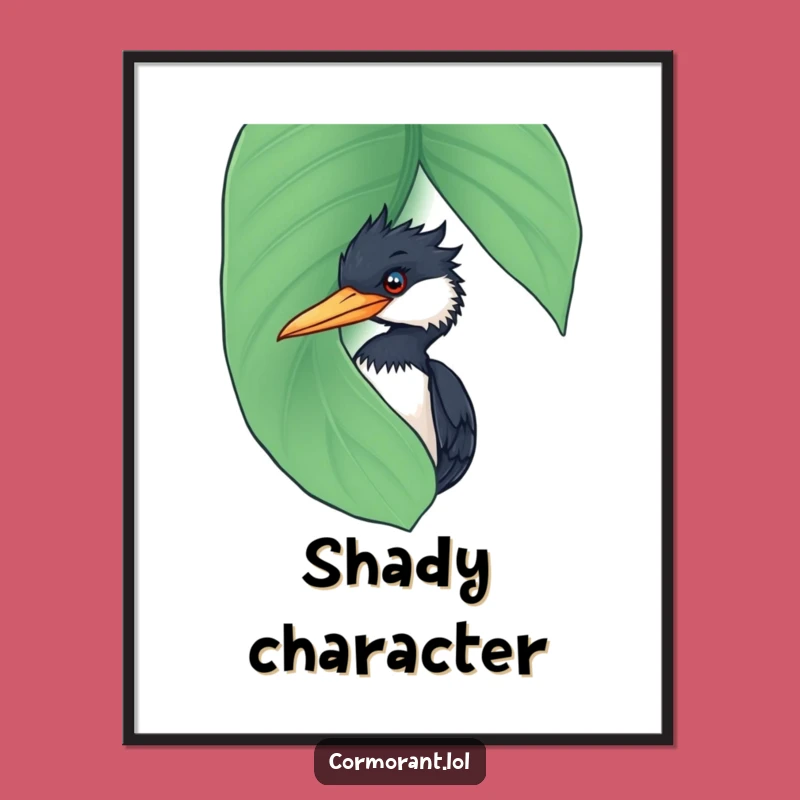 Funny Cormorant Leaf Peek Poster: Frame Your Favorite Bird's Secretive Humor
