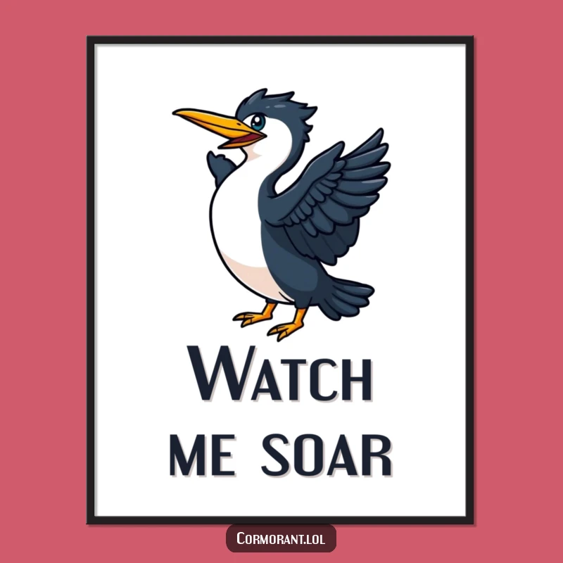 Funny Energetic Cormorant Takeoff Poster: Hilarious Bird Art for Motivated Spaces