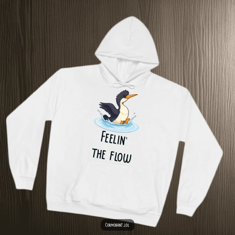 Funny Cormorant Hoodie: A cormorant gleefully splashes in a small pool, bringing cozy comfort and playful humor.