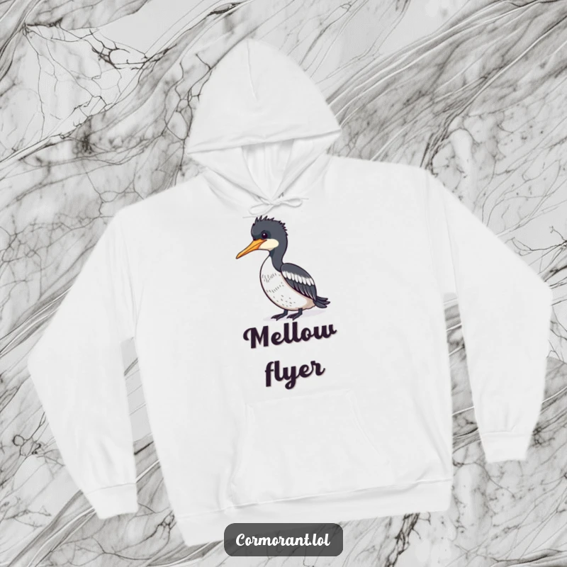 Funny Cormorant peacefully drying its feathers in the sun on a soft hoodie, perfect for cozy birdwatching.