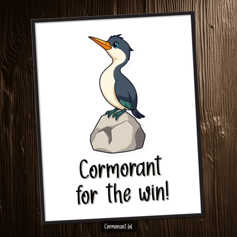 Funny Free Printable Wall Art: A curious cormorant stretching its neck on a rock, adding whimsy to any room.