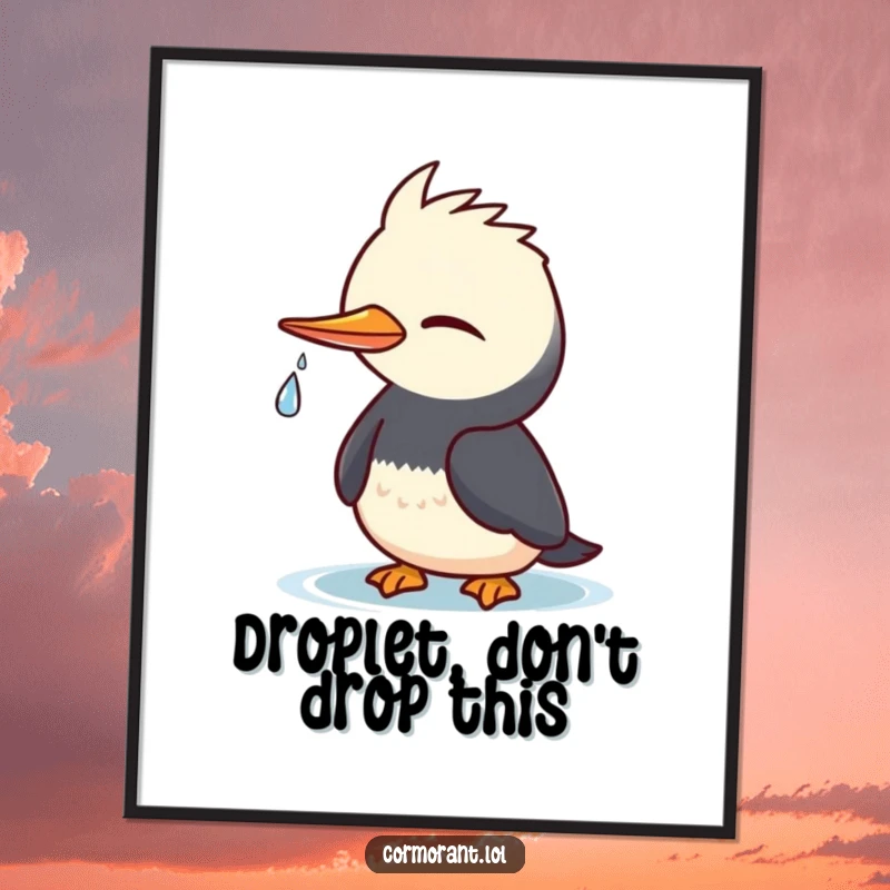 Funny Free Printable Cormorant Wall Art: A cheeky cormorant winks, a water droplet shines, adding humorous decor.