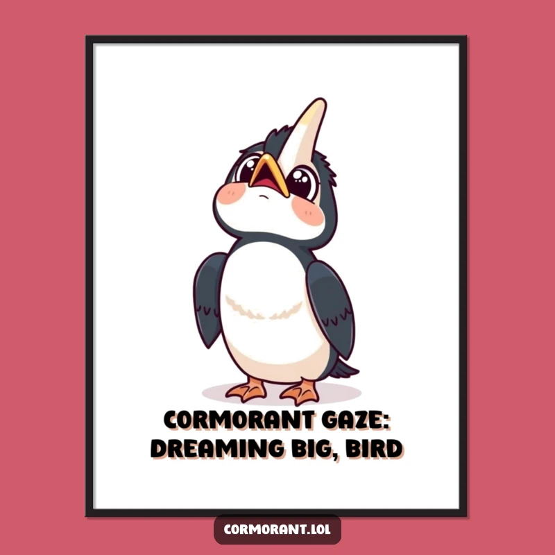 Free Printable Kawaii Cormorant Art: Curious Sky Gazer for Funny Downloadable Decor