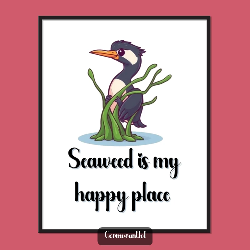 Free Printable Wall Art: Cormorant Peeking, Seaweed Hideaway Bird Art, Downloadable Decor