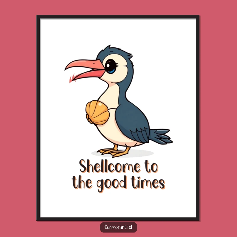 Free Printable Wall Art: Curious Cormorant & Seashell, Quirky Downloadable Art for Home