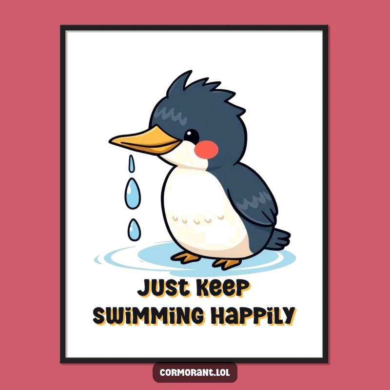 Free Printable Wall Art: Happy Kawaii Cormorant Shake - Funny Downloadable Decor!