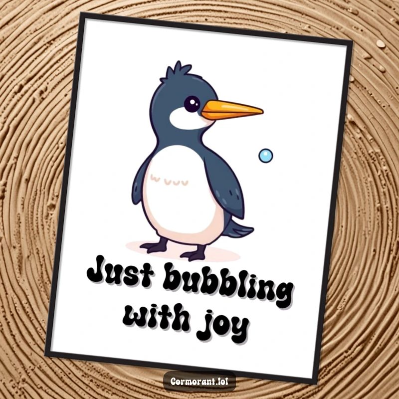 Funny Free Printable Wall Art: Whimsical cormorant with a floating bubble, adding a lighthearted and humorous touch.