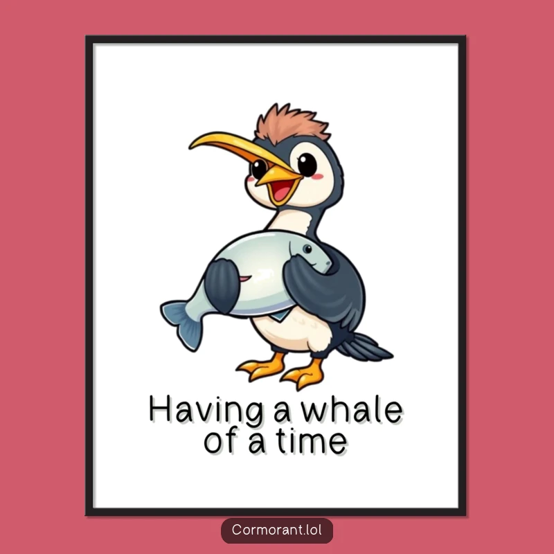Funny Cormorant Fishing Art: Free Printable Kawaii Catch Downloadable Wall Decor
