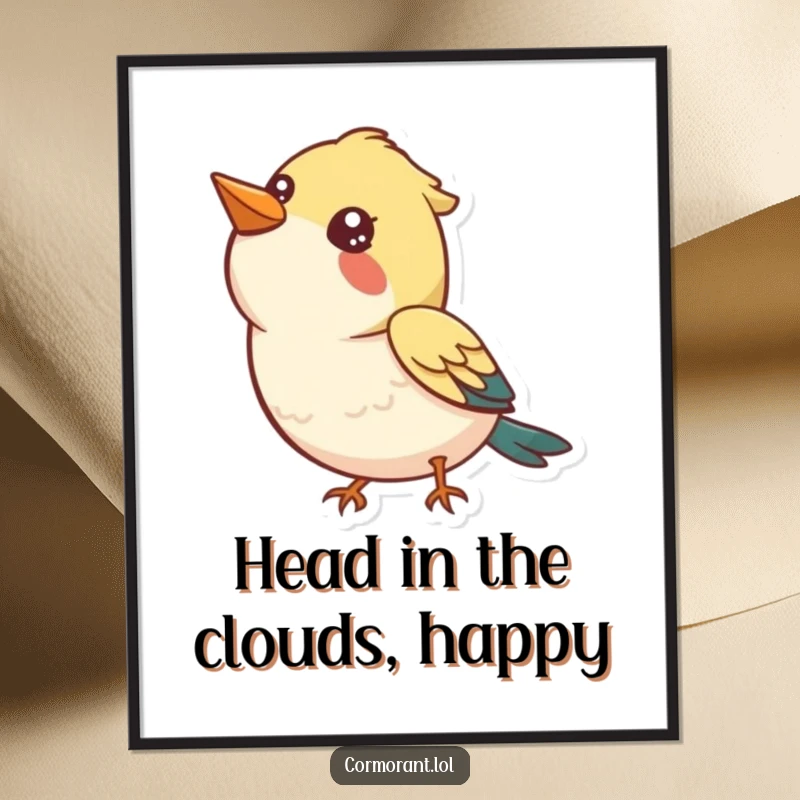 Funny Free Printable Wall Art featuring a bird gazing upward with a happy, curious expression, inviting wonder and imagination.