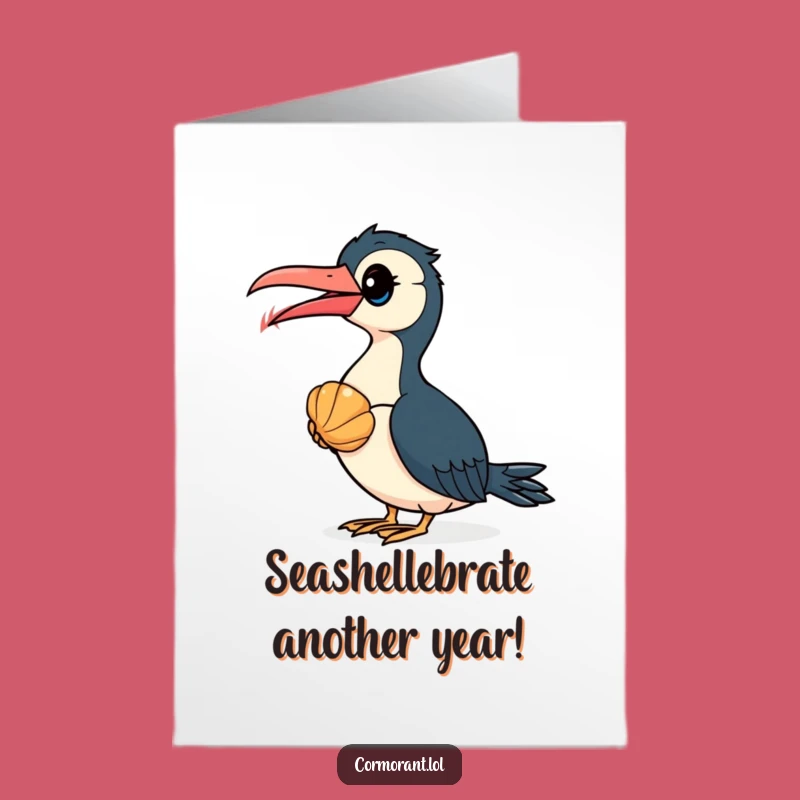Free Printable Birthday Card: Curious Cormorant Loves Shell Gift, Funny Downloadable Card