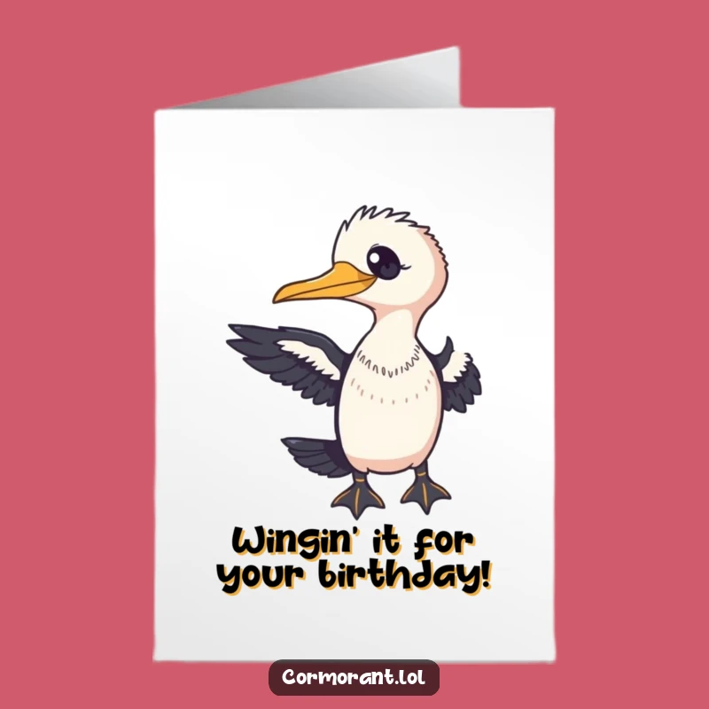 Free Printable Birthday Card: Friendly Cormorant Wing Wave - Funny Gift