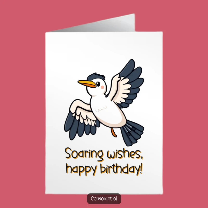 Free Printable Cormorant Birthday Card: Joyful Gliding Kawaii Bird for Fun Downloadable Gift