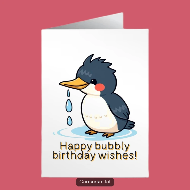 Free Printable Birthday Card: Happy Kawaii Cormorant Shake - Funny Downloadable!
