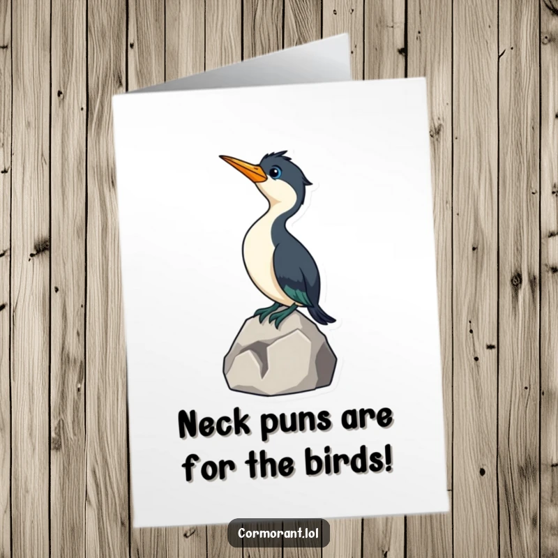 Funny Free Printable Birthday Card: Cute cormorant on rock, neck stretched curiously, ready to deliver laughs.