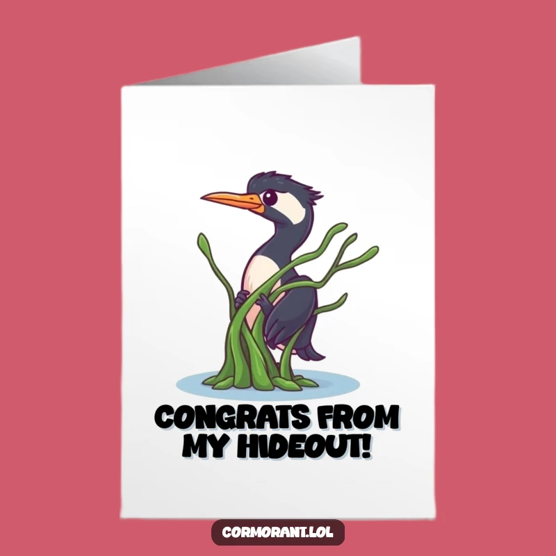 Free Printable Congrats Card: Cormorant Peeking, Seaweed Surprise Downloadable Greeting for Wins