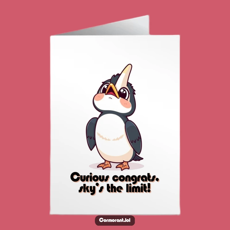 Free Printable Curious Cormorant Congrats Card: Kawaii Awe for Downloadable Gift