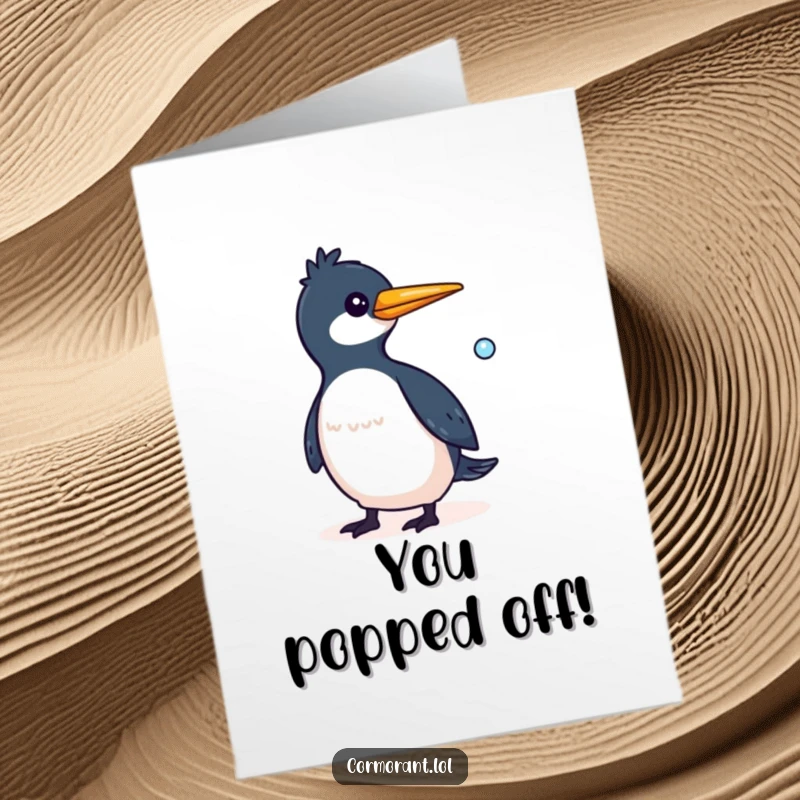 Funny Free Printable Congratulations Card: Whimsical cormorant leaving a trail of bubbles, celebrating achievements with fun.