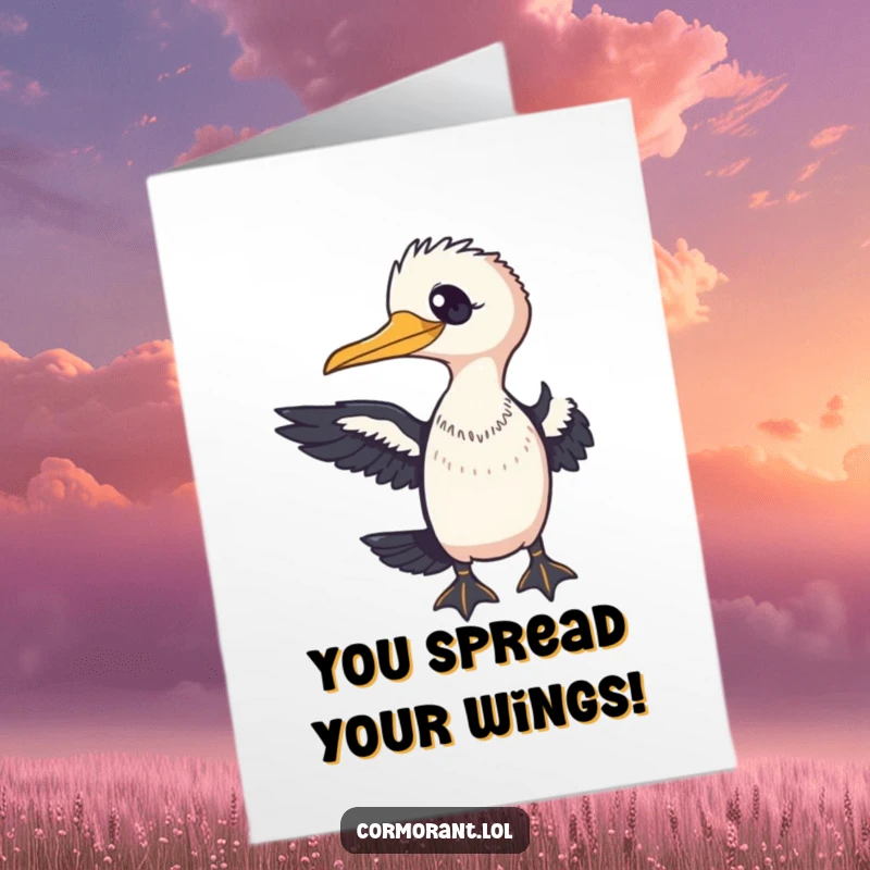 Funny Free Printable Congratulations Card: Friendly cormorant reaching out a wing, offering warm congratulations and smiles.