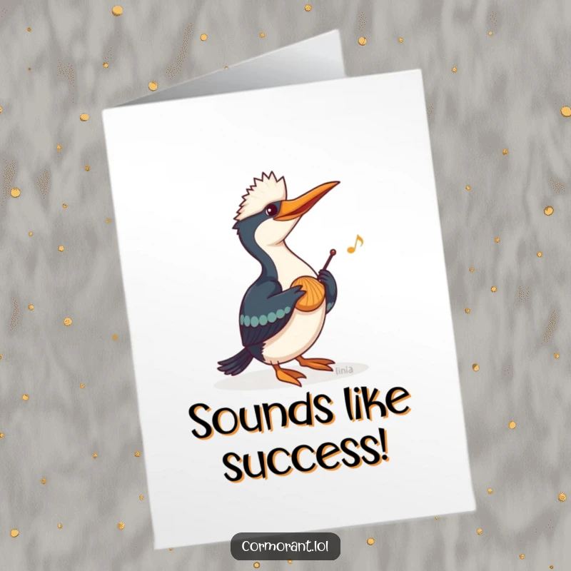 Funny Free Printable Congratulations Card: A cormorant plays a happy tune on a seashell.