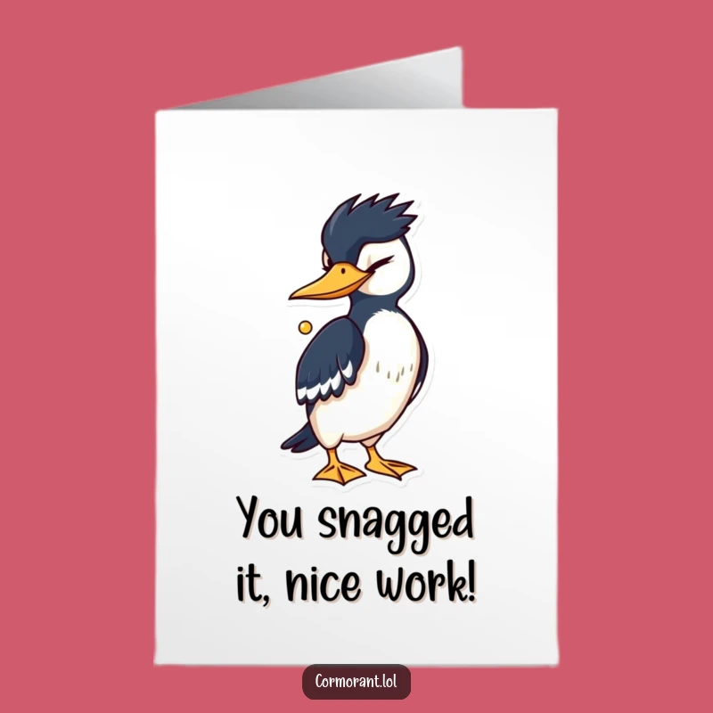 Free Printable Congrats Card: Winking Cormorant's Shiny Prize, Humorous Downloadable