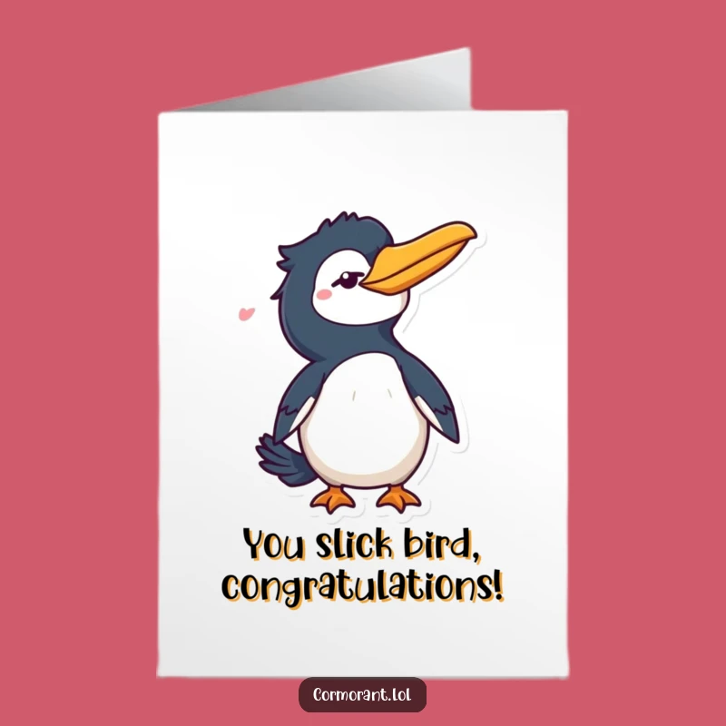Free Printable Congrats Card: Winking Cormorant, Tail Flick Downloadable Greeting for Success