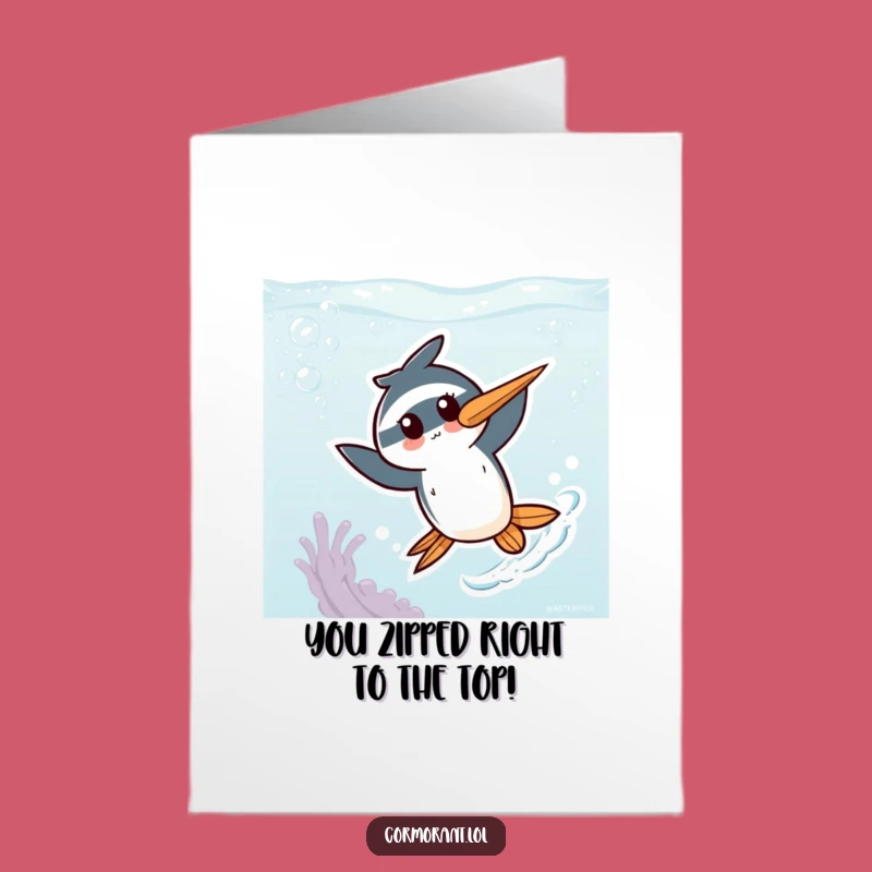 Free Printable Congrats Card: Zippy Kawaii Cormorant, Swift Downloadable Greeting for Achievements