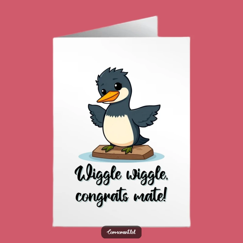 Free Printable Wiggling Cormorant Congrats Card: Pleased Kawaii Bird for Downloadable Gift