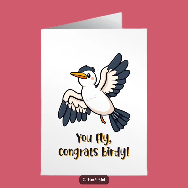 Free Printable Cormorant Congrats Card: Joyful Flight Kawaii Bird for Downloadable Gift