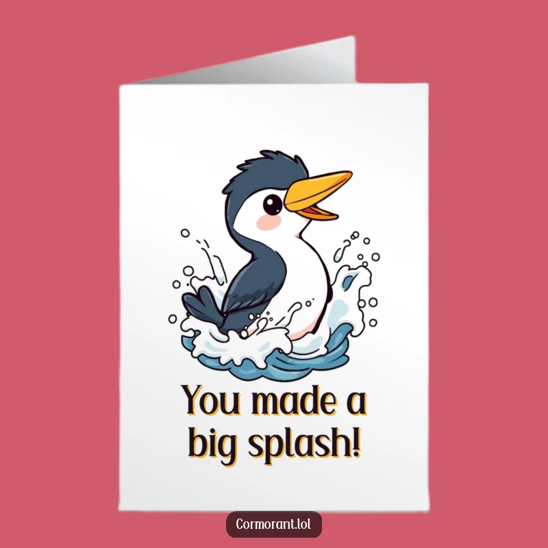 Free Printable Congrats Card: Playful Cormorant Splash, Cheerful Downloadable Greeting for Big Wins