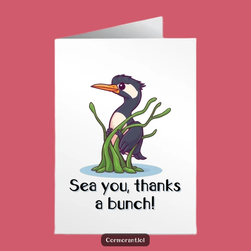 Free Printable Thank You Card: Cormorant Peeking, Seaweed Thanks Downloadable Greeting