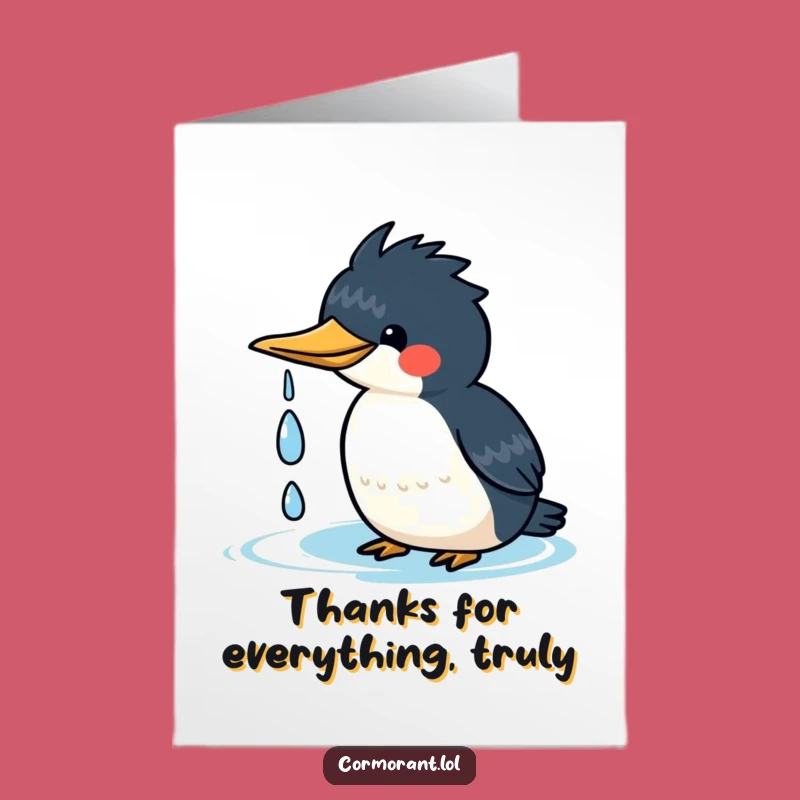 Free Printable Thank You Card: Happy Kawaii Cormorant - Funny Downloadable!