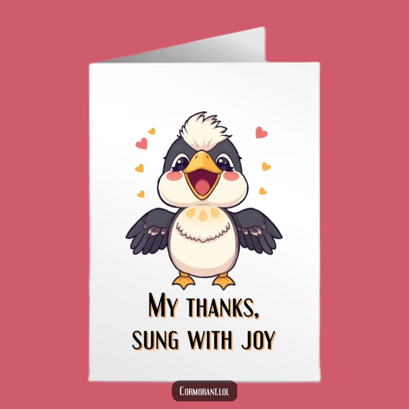 Free Printable Thank You Card: Singing Cormorant, Happy Tune Downloadable Greeting for Thanks