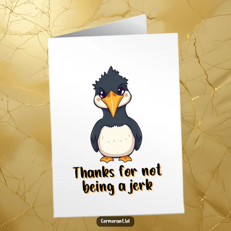 Funny Free Printable Thank You Card: Cute kawaii cormorant making a silly squawking face to express gratitude.