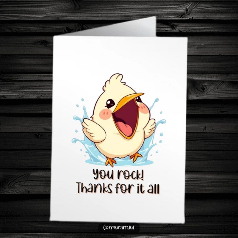 Free Printable Thank You Card: Cute bird with its beak wide open, creating a cheerful splash of thanks.