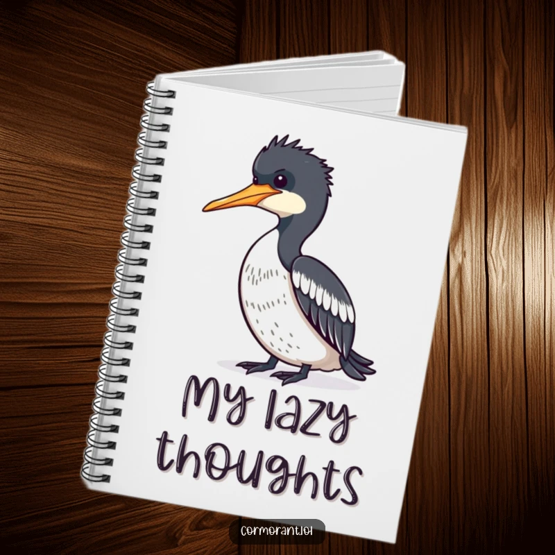 Funny Cormorant basking in the sun on a notebook cover, symbolizing relaxation and peaceful thoughts.
