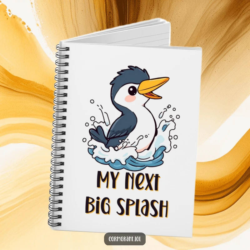 Funny Cormorant Notebook: A delightful bird portrayed splashing playfully in stylized waves, perfect for capturing notes and creative sparks.