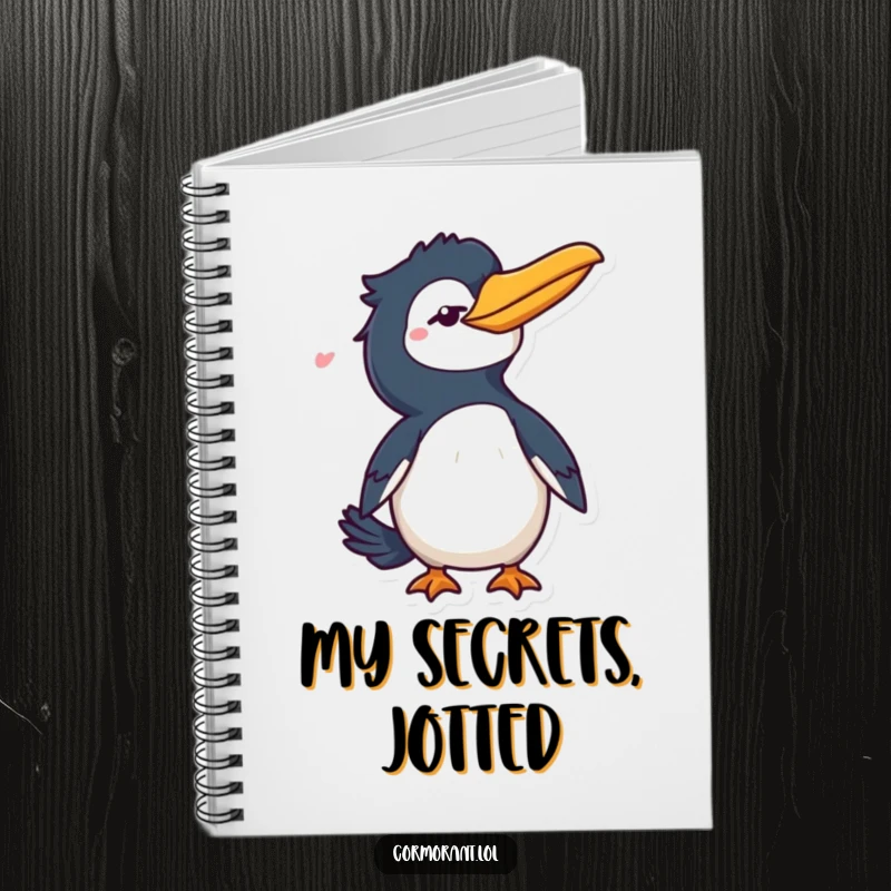 Funny Cormorant Notebook: A charming bird character delivering a playful wink and a flick of its tail, perfect for journaling and notes.