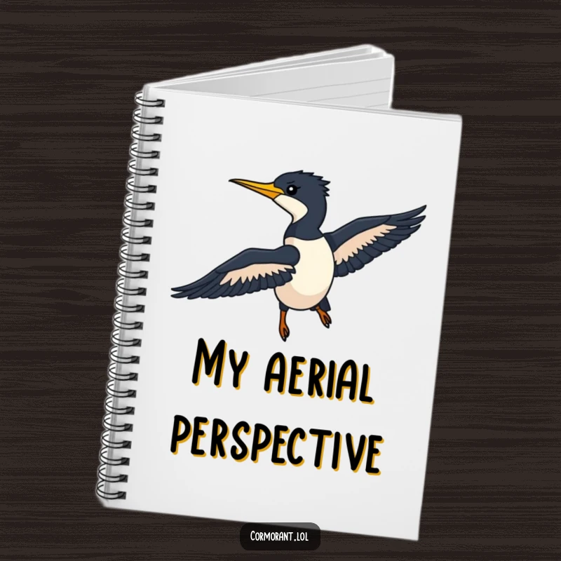 Funny Cormorant Notebook with a sleek silhouette gliding through the air, perfect for jotting down notes and ideas.