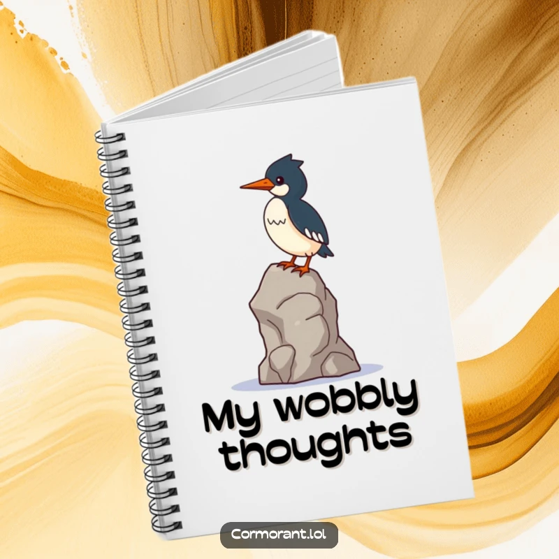 Funny Cormorant Notebook: A kawaii cormorant bird balances precariously on a single, wobbly rock, perfect for notes.