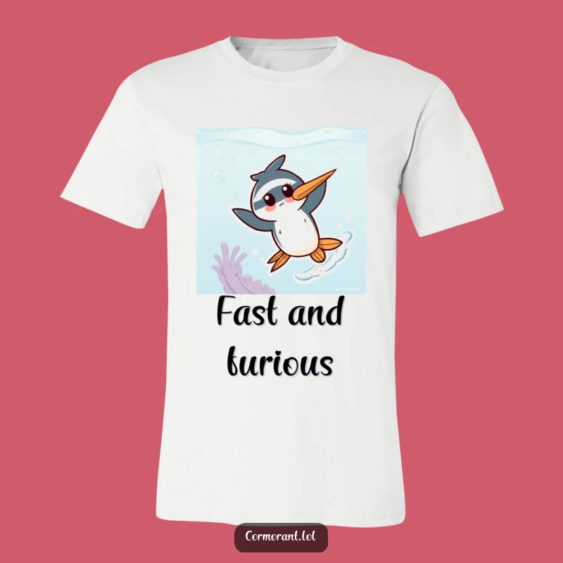 Funny Kawaii Cormorant T-Shirt: Energetic Underwater Journey Tee