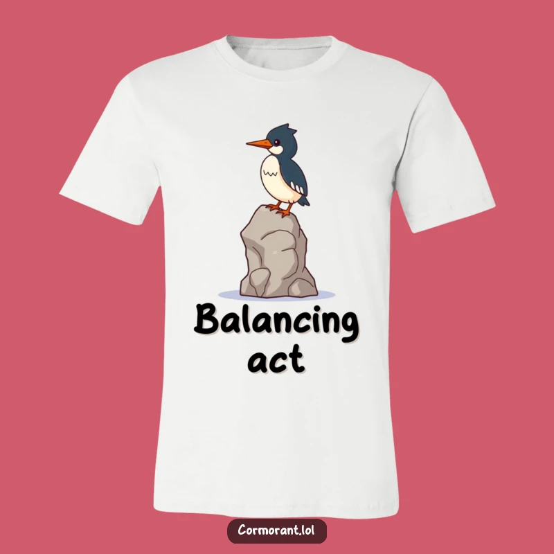 Funny Cormorant Balance T-Shirt: Kawaii Bird Humor, Perfect Gift