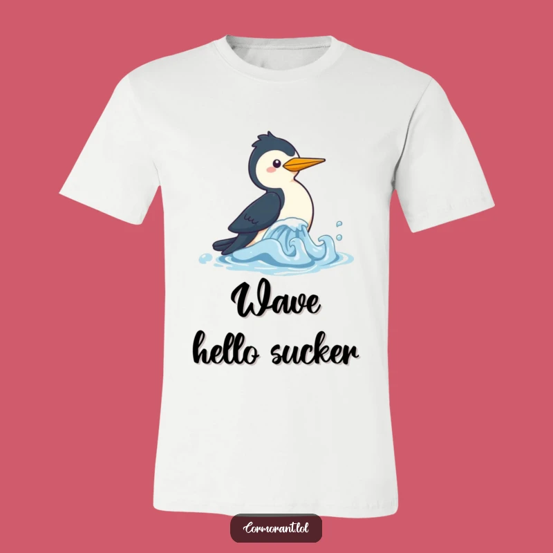 Funny Cormorant Wave Chase T-Shirt: Playful Kawaii Bird Tee, Perfect Humorous Gift!