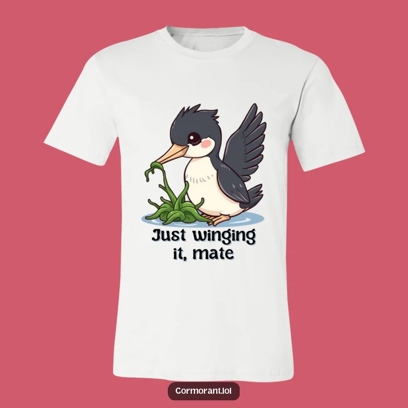 Funny Cormorant T-Shirt: Kawaii Bird Nudging Seaweed, Adorable & Humorous Gift Tee
