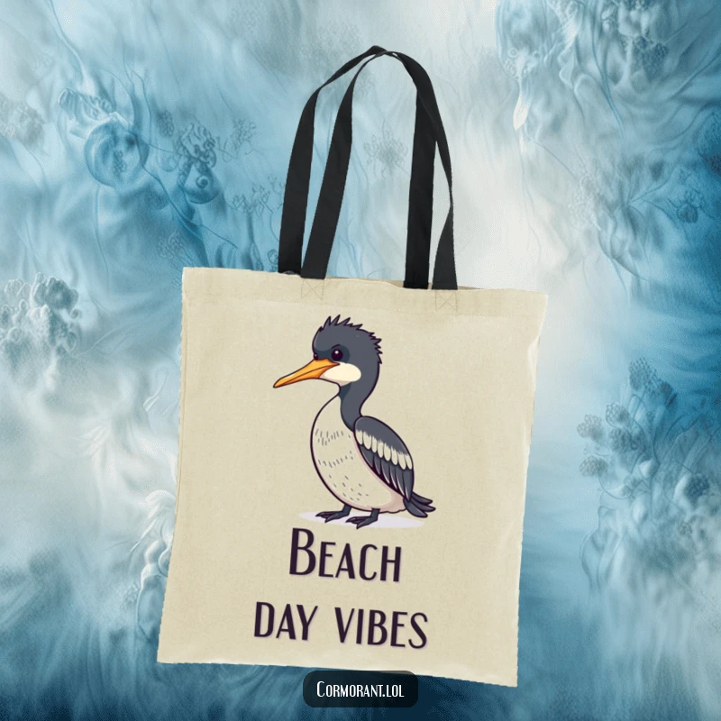 Funny Cormorant drying its feathers in the sun on a durable tote bag, perfect for beach days and errands.