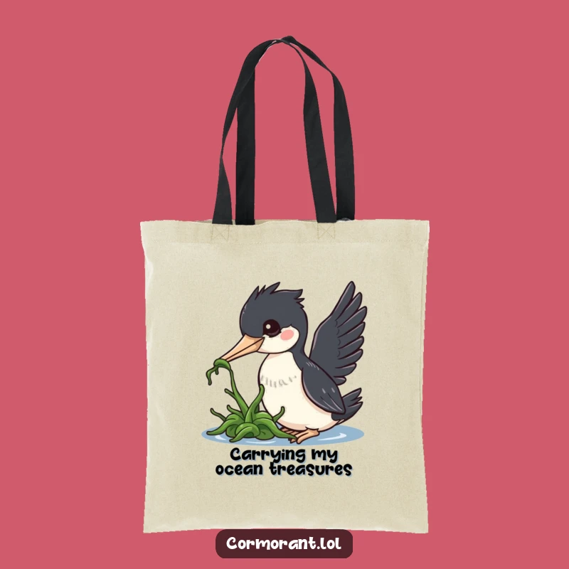 Funny Cormorant Tote Bag: Cute Kawaii Bird Nudging Seaweed, Practical & Humorous Gift