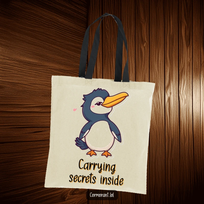 Funny Cormorant Tote Bag: A confident bird character winking playfully and flicking its tail, perfect for adding charm to daily errands.